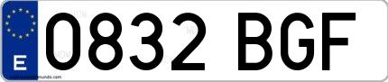Ejemplo de matrícula española 0832 BGF
