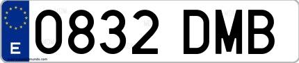 Ejemplo de matrícula española 0832 DMB