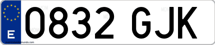 Ejemplo de matrícula de coche ordinaria 0832 GJK