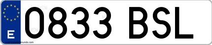 Ejemplo de matrícula española 0833 BSL