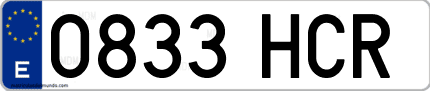Ejemplo de matrícula de coche ordinaria 0833 HCR