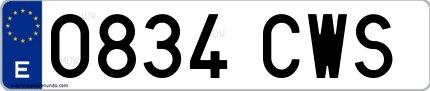 Ejemplo de matrícula de coche ordinaria 0834 CWS