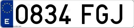 Ejemplo de matrícula española 0834 FGJ