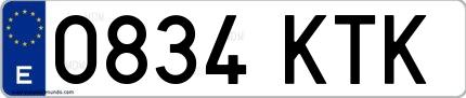 Ejemplo de matrícula española 0834 KTK