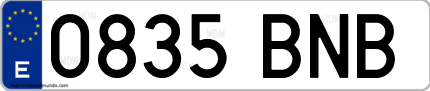 Ejemplo de matrícula de coche ordinaria 0835 BNB