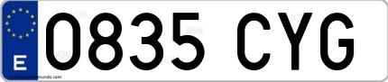 Ejemplo de matrícula española 0835 CYG