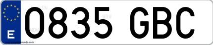 Ejemplo de matrícula española 0835 GBC