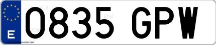 Ejemplo de matrícula española 0835 GPW