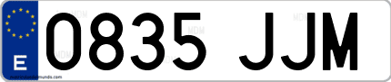 Ejemplo de matrícula de coche ordinaria 0835 JJM