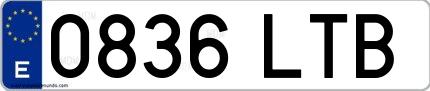 Ejemplo de matrícula española 0836 LTB