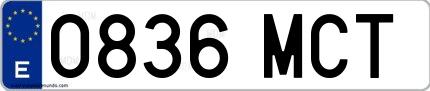 Ejemplo de matrícula española 0836 MCT