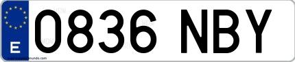 Ejemplo de matrícula española 0836 NBY