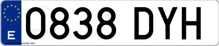 Ejemplo de matrícula española 0838 DYH