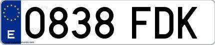 Ejemplo de matrícula de coche ordinaria 0838 FDK