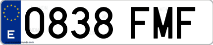 Ejemplo de matrícula de coche ordinaria 0838 FMF