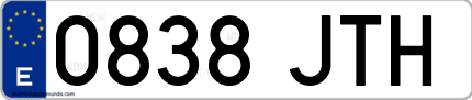 Ejemplo de matrícula de coche ordinaria 0838 JTH