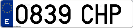 Ejemplo de matrícula de coche ordinaria 0839 CHP