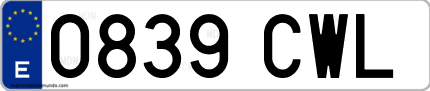 Ejemplo de matrícula de coche ordinaria 0839 CWL