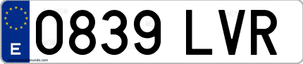 Ejemplo de matrícula de coche ordinaria 0839 LVR