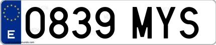 Ejemplo de matrícula española 0839 MYS