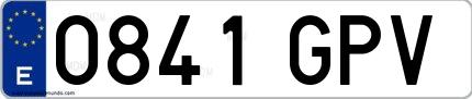 Ejemplo de matrícula española 0841 GPV