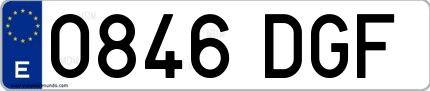 Ejemplo de matrícula española 0846 DGF