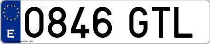 Ejemplo de matrícula española 0846 GTL