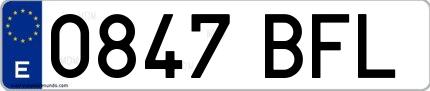 Ejemplo de matrícula española 0847 BFL
