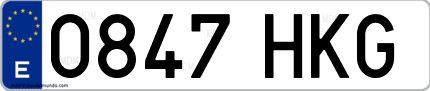 Ejemplo de matrícula de coche ordinaria 0847 HKG