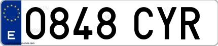 Ejemplo de matrícula española 0848 CYR