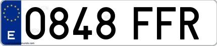 Ejemplo de matrícula española 0848 FFR