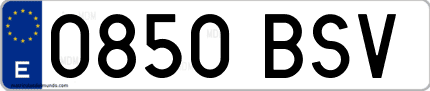 Ejemplo de matrícula de coche ordinaria 0850 BSV