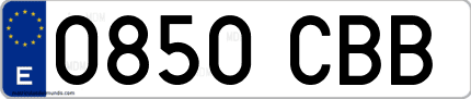 Ejemplo de matrícula de coche ordinaria 0850 CBB