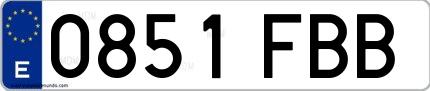Ejemplo de matrícula española 0851 FBB
