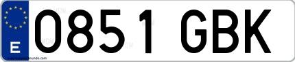 Ejemplo de matrícula española 0851 GBK