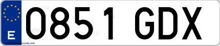 Ejemplo de matrícula española 0851 GDX
