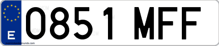 Ejemplo de matrícula de coche ordinaria 0851 MFF