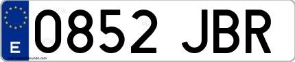 Ejemplo de matrícula de coche ordinaria 0852 JBR