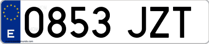 Ejemplo de matrícula de coche ordinaria 0853 JZT