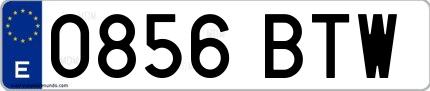 Ejemplo de matrícula española 0856 BTW
