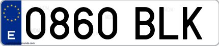 Ejemplo de matrícula de coche ordinaria 0860 BLK
