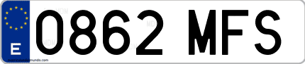 Ejemplo de matrícula de coche ordinaria 0862 MFS