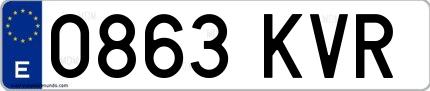 Ejemplo de matrícula de coche ordinaria 0863 KVR