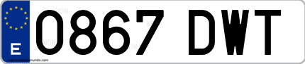 Ejemplo de matrícula de coche ordinaria 0867 DWT