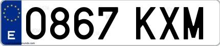 Ejemplo de matrícula española 0867 KXM