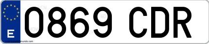 Ejemplo de matrícula española 0869 CDR
