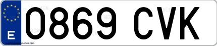 Ejemplo de matrícula española 0869 CVK