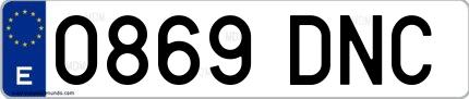 Ejemplo de matrícula española 0869 DNC