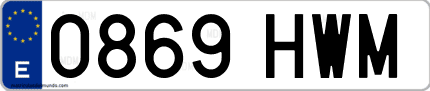 Ejemplo de matrícula de coche ordinaria 0869 HWM