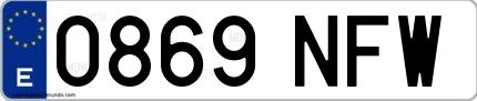 Ejemplo de matrícula española 0869 NFW